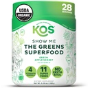 KOS Organic Super Greens Powder Erythritol Gratis - Planta de base Superfood Blend con Spirulina, Clorella & Wheatgrass - USDA Certified Organic, Green Juice Smoothie - Apple Flavor - 28 Servings