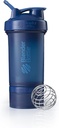 BlenderBottle Shaker Bottle con organizador de píldoras y almacenamiento para Protein Powder ProStak System, 22 onzas, Navy