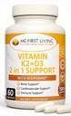Me First Living Vitamina D3 K2 Suplemento Bone y Corazón Salud No GMO Fórmula 125 MCG Vitamina D3 &amp; 100 MCG Vitamina K2 MK-7 Complejo Easy to Swallow Vitamin D & K con calcio
