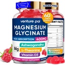 60 días de suministro de magnesio Glycinate 400mg Gummies con Ashwagandha, L-Theanine, CoQ10, Vitamina D3 &amp; B6, azúcar de magnesio gratis Gummies para adultos &amp; niños, alivio de estrés, sueño &amp; calma, Vegan, gluten Gratis