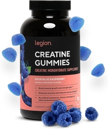LEGION Creatine Monohydrate Gummies – Clean Chewable Creatine Supplement for Strength, Endurance &amp; Muscle Recovery – 30 Sour Blue Raspberry Flavor Servings – Sin sabores artificiales o dulces