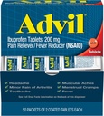 Ibuprofeno Advil, 200mg, 50 Packets de 2 Tabletas Coated (Pack of 5)