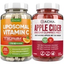 Ultimate Immune Boost Bundle - Liposomal Vitamina C & Apple Cider Vinegar Gummies, Detox y Cleanse, Weight Loss Soporte ACV con Madre, Stomach Friendly, High Absorb Potency Ascorbyl Palmitate