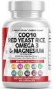 Nutracéuticos limpios COQ10 200mg Rice de levadura roja Omega 3 Complejo de magnesio 500mg Niacina Zinc Vitamina K2 D3 - Apoyo al corazón Vitaminas para Mujeres y Hombres w/Vitamin B3, Coenzyme Q10-60 Ct