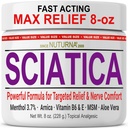 Sciatica Nerve Cream - Crema de máxima resistencia para pies, manos, piernas, pies, espalda - Natural Ultra Strength Arnica, MSM, Menthol, Soothing Comfort, grande 8 oz