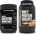 NutraBio Creatine Monohydrate, Unflavored, 300g y Whey Protein Isolate, Cinnamon Sugar Donut, Suplemento Bundle - Muscle Energy, Lean Muscle Growth, Recovery, and Strength