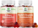 Bundle of Fiber Gummies for Adults - Chicory Root Supplement with Prebiotic for Gut & Digestive - Sugar Free &amp; Vegan and Multivitamin Gummies for Adults - Halal Multivitamin Gummy with B12 Biotin