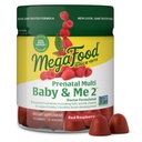 MegaFood Baby &amp; Me 2 Vitaminas Prenatales para Mujeres Gummies con ácido fólico y Choline para el desarrollo del cerebro del bebé; Plus Real Fruit- Red Raspberry Flavor - 60 Gummies (30 Servimientos)