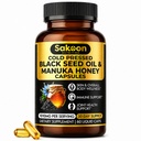 Black Seed Oil Capsules - Con New Zealand Manuka Honey, Cold Pressed Turkish Nigella Sativa Oil, 2% Thymoquinone, Immune &amp; Digestive Support, Made in USA, 60 Cuenta, 1010 mg por servir