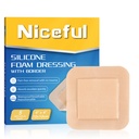 Silicona Foam Dressing 4"x4", Bandas de silicona impermeables con Adhesivo Fronterizo, Alta Absorbencia Cama Sore Bandages Wound Care Dressing (2.5"X2.5" Pad), 5 Packs, FSA HSA Eligible