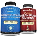 Nutrivein Premium Korean Panax Ginseng Suplemento " Berberine Supplements Bundle: High-Absorption Berberine Complex " Genuine Red Ginseng Bundle for Daily Clarity, Vitality, " Wellness
