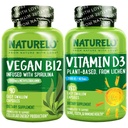 NATURELO Vitamina D - Planta Basada en Lichen - 180 Mini cápsulas, Vegan B12, 1000 mcg Metilcobalamina - 90 cápsulas