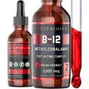 Vegan Líquido B-12 gotas – 60 x 5000 mcg Extra Strength Raspberry Flavored Vitamina B12 Liquid Methylcobalamin sublingual Suplemento TENIDO Diseñado para maximizar la absorción &amp; energía TEN Gluten Free