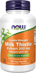 AHORA Suplementos de alimentos, Silymarin Milk Thistle Extrae 300 mg con Artichoke y Dandelion, Doble fuerza, soporta la función del hígado*, 100 cápsulas de Veg
