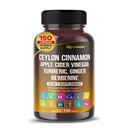 Ceylon Cinnamon Apple Sider Vinegar Turmeric Ginger Root Berberine Gymnema sylvestre Milk Thistle Licorice -150 Capsules- Made in USA