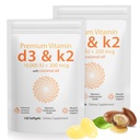 D3 K2 Vitamina 10000 UI - 240 Vírgenes de aceite de coco Softgels, 2 en 1 Suplemento Complejo Vitamina D &amp; K Softgel - Soporte Inmunitario y absorción de calcio, bonificación y salud cardíaca (240 Conde (Pack de 2))
