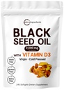 Micro Ingredientes Aceite de semillas negras 2000 mg con vitamina D3 1000 UI, 240 Softgels Silencioso Presionado - Nigella Sativa Píldoras de Egipto, Aceite virgen, Odorless, No Gluten