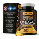 Triple fuerza Omega 3 suplementos de aceite de pescado, alta EPA aceite de pescado Omega 3 suplementos, EPA y DHA Omega3 ácidos grasos con vitamina D, suplemento Omega de alta potencia, 120 Softgels, desflavorado