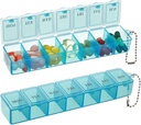 2 Pack organizador semanal de píldoras, gran caja de 7 días, caja de medicina de caso diario de vitaminas, contenedores para medicamentos suplementos aceite de pescado (lue)