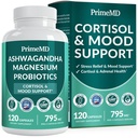 Suplemento de 5-en-1 Cortisol para Mujeres y Hombres con Ashwagandha para la calma, el foco y los suplementos de apoyo adrenal con Shilajit Extracto, Magnesio Glycinate, Probióticos (120 ct) (Pack of 1)
