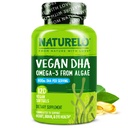 NATURELO Vegan DHA - Omega 3 Aceite de Algae - Suplemento para Cerebro, Corazón, Conjunto, Salud Ocular - Proporciona ácidos grasos esenciales para hombres y niños - Complementos Vitaminas prenatales - 120 Softgels
