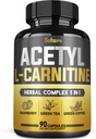 5in1 Acetyl L-Carnitine Complex Capsules - 2600mg Daily - Body, Brain &amp; Immune Health Support - Combined Alpha Lipoic Acid, Green Tea, Green Coffee Bean & Raspberry Ketones - 90 Cuentas para 3 meses