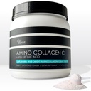 Amino Collagen C con ácido hialurónico (60 Servings   16oz  456g) - Peptides de colágeno marino no transgénico - Polvo hidrolizado - Sin sabor - Sin azúcar - Para la piel firme, hidratación, juntas sanas y goma.