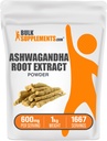 BulkSupplements.com Aswagandha Root Extract Powder - Ashwagandha Supplement, Herbal Supplement - Vegan & Gluten Free, 600mg per Serving, 1kg (2.2 lbs) (Pack of 1)