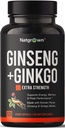 Natgrown Panax Ginseng " Ginkgo Biloba Suplemento - Red Korean Ginseng " Ginko Biloba Capsules for Men " Women - Supports Memory Focus " Brain Function - Vegan Pills - 120 Count