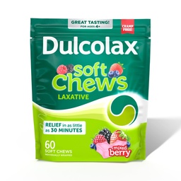 Dulcolax Saline Laxative Soft Chews, Gentle Constipation Relief, Mixed Berry Flavor, Magnesium Hydroxide 1200 mg, 60 Condes