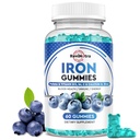 Gummies de hierro - con calcio, zinc, folato & vitamina B12, C,B6 para adultos &amp; niños - Constructor de sangre " Apoyo energético para la deficiencia de hierro, anemia, Vegan - Blueberry Flavor, 60 Gummies