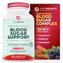PurePremium Normal Blood Sugar Support Supplement - 20 Active Ingredients Complex to Support Blood Sugar Levels Ya en The Normal Range - with Cinnamon, Bitter Melon, Chromium, Mulberry - 60ct