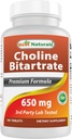 Best Naturals Choline Bitartrate 650 mg (No-GMO) para la función cerebral cognitiva saludable 180 Tablets