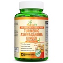 NutreeVit Turmeric orgánica con Ashwagandha & Ginger - 120 Capsules Silencio Ashwagandha Root &amp; Turmeric Suplemento con Vitamin D3 Silencio Suplemento herbal para el bienestar general