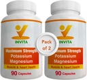 Suplemento de Magnesio de Potasio de Invitación (180 cápsulas) Complejo de Magnesio de Potasio de Alta Absorción con Cloruro de Aspartato - Asistencia Cardiovascular, Musculos & Nerve Health - Non GMO & Gluten Free