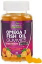 Omega 3 Mangas de aceite de pescado, corazón sano Omega 3 Gummy Suplemento con alta absorción DHA &amp; EPA, Extra Strength Joint & Brain Support, Delicious Orange Flavor Fish Oil Nature's Vitamin - 60 Gummies