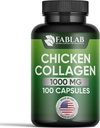FabLab Chicken Collagen Tipo II Suplemento - Suplemento Nutricional para Soporte Conjunto, Nerve &amp; Bone - Producto dietético antienvejecimiento con péptidos hidrolizados- 100 cápsulas
