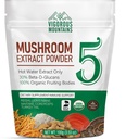 VIGOROUS MOUNTAINS Organic Mushroom Powder Supplement - USDA Certified, Lions Mane " Reishi for Immune Support, Brain Focus, Vegan, Mixes Instantly in Coffee " Smoothies (100g)