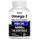 Petróleo de pescado Omega 3 (4000mg), 180 Softgels,Omega 3 Suplementos de ácido graso con EPA &amp; DHA para la salud cerebral*