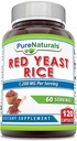 Pure Naturals Red Yeast Rice 1200 Mg per Serving, 120 Capsules Suplemento ← No-GMO TEN Gluten Free TEN Made in USA