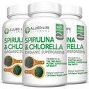 Vida Aliada Espirulina y Clorella ANTE Clorofila orgánica pólvora verde pólvora de proteínas cápsulas Superalimentación  durable Apoyo Natural Inmune (3 Bottle Pack)