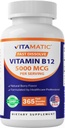 Vitamatic Vitamina B12 5000 mcg – 365 Fast Dissolve Tablets Berry Flavor – Supports Energy Production " Nervous System Health – Non-GMO, Gluten-Free