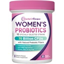 Recetas del doctor Probióticos para Mujeres, Prebióticos Orgánicos y Probióticos, 70 Billones CFU, 10 Strains, Estable de Estante, 30 cápsulas