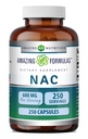 Fórmulas increíbles NAC (N-Acetyl-L-Cysteine) Suplemento TEN 600 Mg por Serving Silencio 250 Capsules ← Non-GMO TEN Gluten Free TEN Made in USA