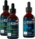 E2H: Chlorophyll Liquid Drops (2 Pack - 4 Fl Oz) y Liver Support Supplement (Single Bottle - 2 Fl Oz) ANTE Vegan, Non-GMO - (6 Fl Oz Total) - Bundle