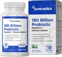 Probióticos de Fórmula 180 Billones CFU - 18 Strains + Lactoferrina + Prebióticos - Immune, Digestive & Gut Health - Estreñimiento, Diarrea, Gas &amp; Bloating - para Mujeres &amp; Hombre - 120ct