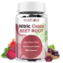 Booster de óxido nítrico con semilla de uva, granada, vitaminas C &amp; B12 – Suplementos de óxido nítrico para hombres – sabor de baya mixta – 60 gummies