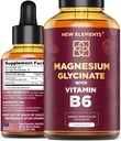Bombas Glycinate de Magnesio Líquido con Vitamina B6 - Suplemento de Magnesio 500mg &amp; Vitamina B6 100mg ← No Gluten ← Stress Relief ← Durmiente &amp; Relajación ← Muscle & Heart Support ← Natural &amp; Vegan