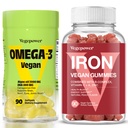 Gummies de hierro vegano + Alga Vegan Omega-3 DHA - Mejor suplemento de vitamina para hombres y mujeres, sin gluten