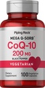 Piping Rock CoQ10 200mg Capsules ← 100 Pills ← Black Pepper Extract ← Coenzyme Q10 Suplemento para Mujeres y Hombres Silencio Vegetariano, No GMO, Gluten Free